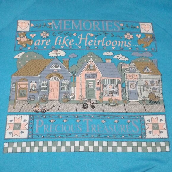 MEMORIES/PRECIOUS TREASURES Sweatshirt, L, Aqua Blue, Vintage Granny Top - Picture 2 of 10